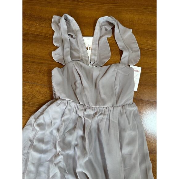 Mumu Weddings Gray Maxi Dress Ruffle Strap Bridesmaid Formal Gown NWT - Picture 2 of 9